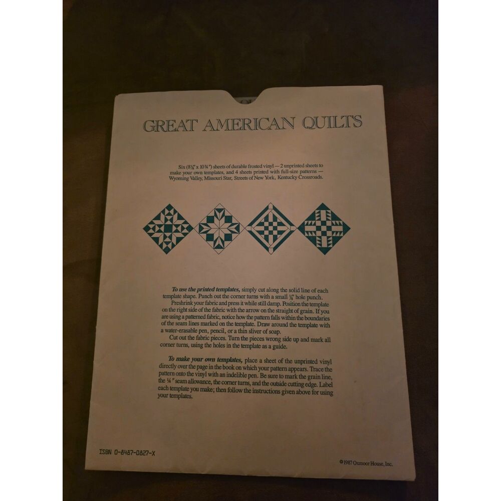 Great American Quilts Vinyl Template Set 1987 Wyoming Valley Missouri Star Stree